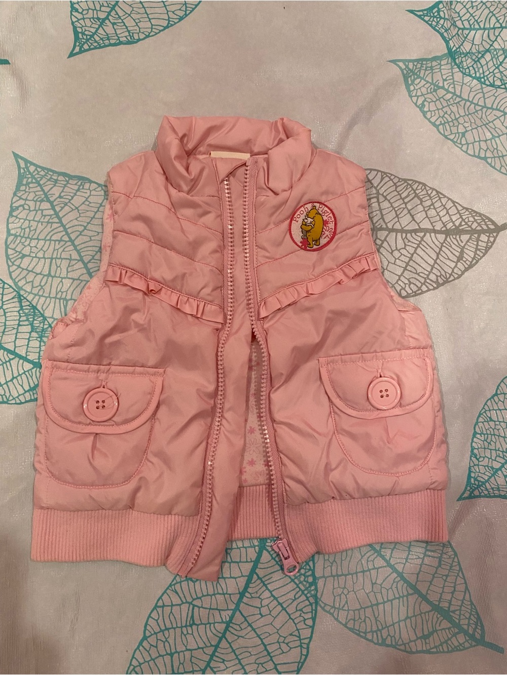 Disney Pink Quilted Kids Vest with Pooh and Piglet Character Patch